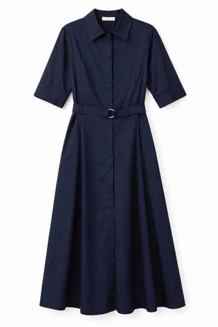 NAVY COTTON DRESS WITH BELT