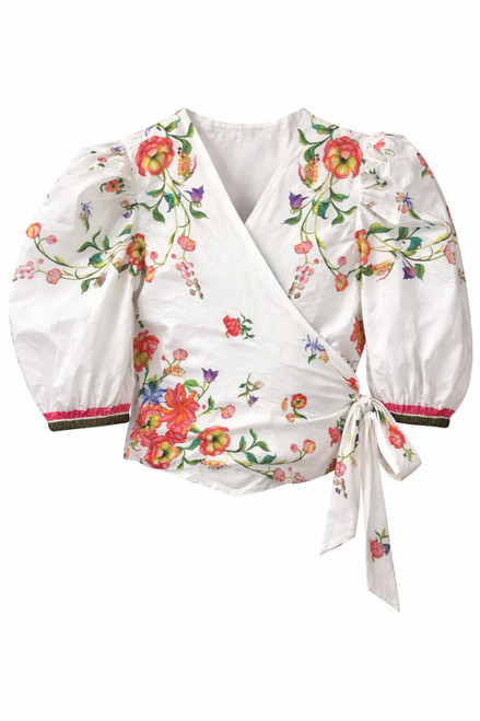 WHITE WRAP FLORAL PRINT BLOUSE
