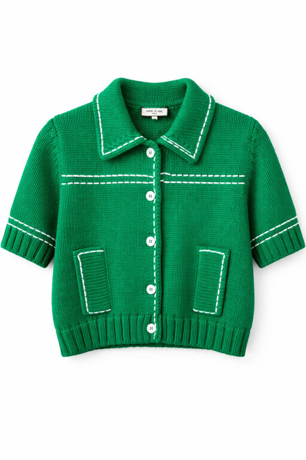 GREEN KNIT TOPSTITCH JACKET