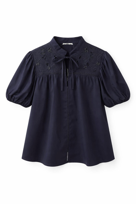 NAVY COTTON DESIGN BLOUSE SET