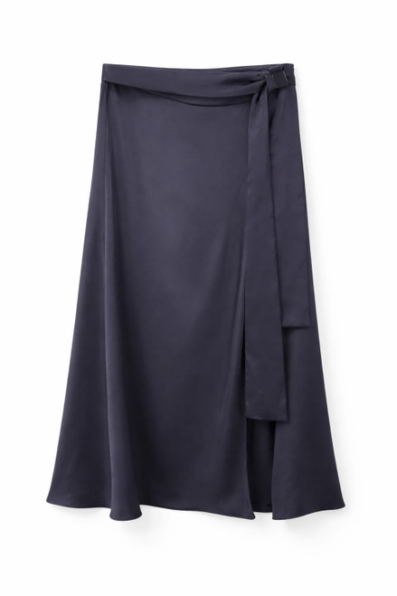 NAVY SATIN WRAP SKIRT
