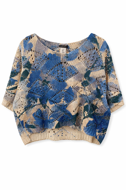 BEIGE AND BLUE CROCHET PULLOVER