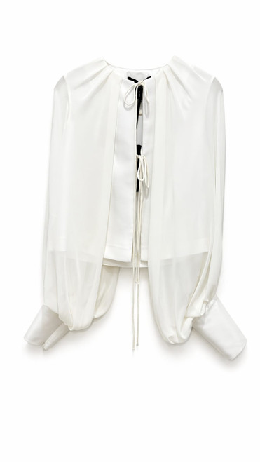 WHITE JACKET WITH CHIFFON SLEEVES