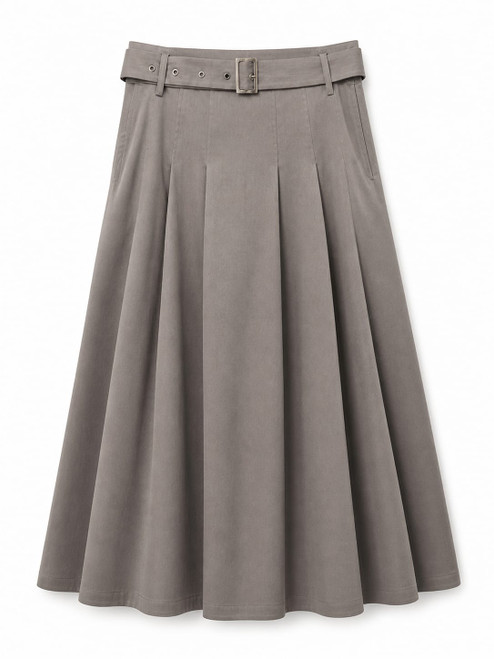 GRAY PLEATED SKIRT WITH BELT