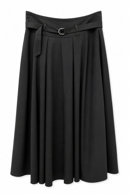 BLACK COTTON DESIGN SKIRT WITH BELT