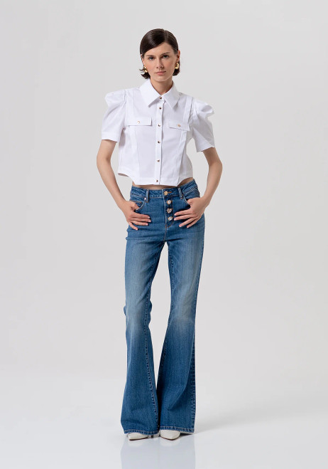 White cotton shirt gold buttons