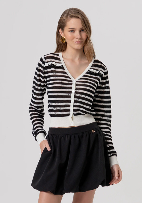 BLACK AND IVORY STRIPE CARDIGAN
