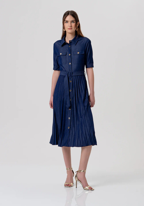 CHAMBREY PLEATED SHIRT DRESS