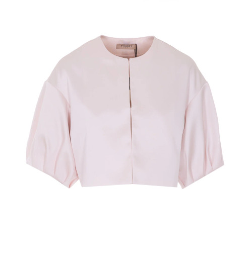 SAND PINK CROP JACKET WITH PUFF SLEEVES