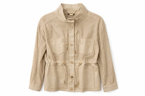 BEIGE LEATHER JACKET WITH DRAWSTRING