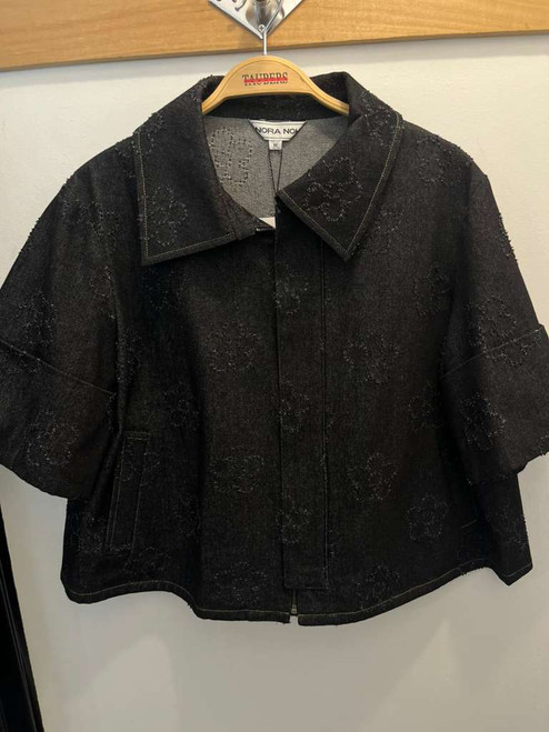 BLACK DENIM SHORT DAISY JACKET