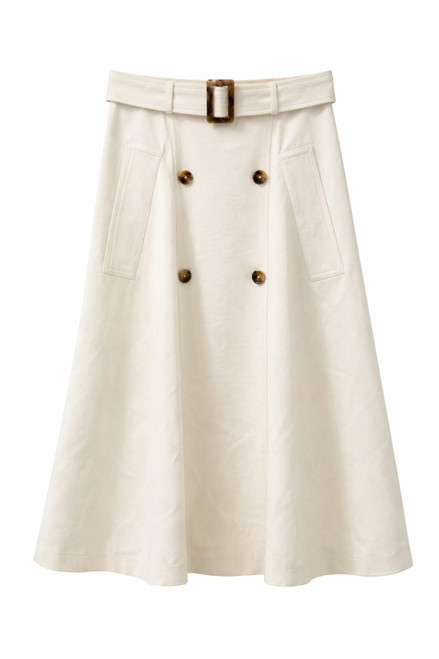 IVORY WEAVED BELTED SKIRT
