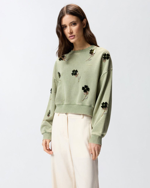 GREEN SWEATSHIRT WITH STONE DESIGN
