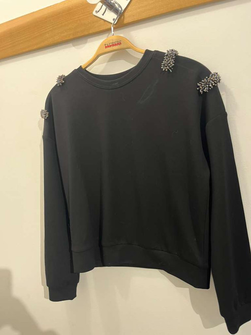 STONE SHOULDER TOP BLACK SWEATSHIRT