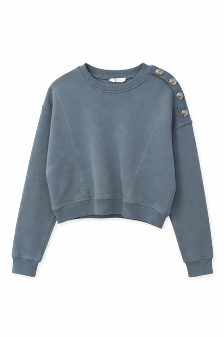 BLUE SWEATSHIRT WITH SHOULDER SNAPS