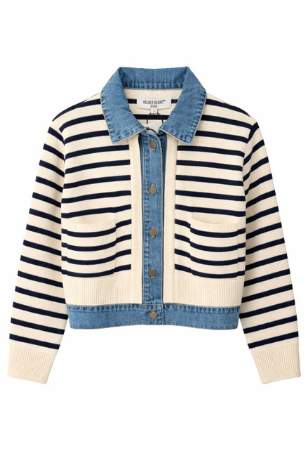 STRIPE CARDIGAN DENIM COLLAR