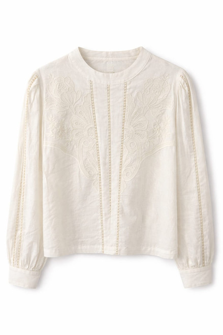 OFFWHITE LINEN FLOWER EMBROIDERED SHIRT