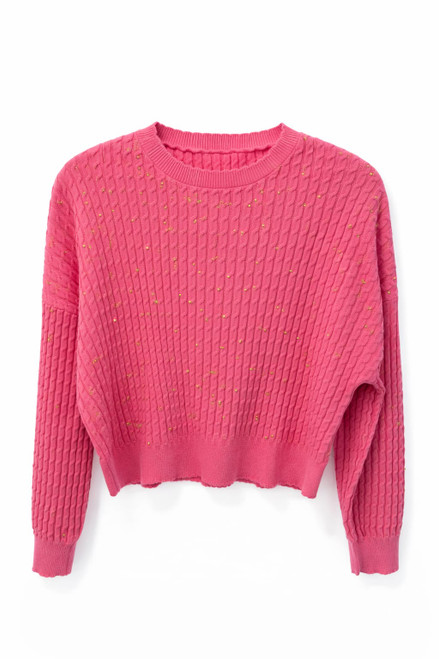 PINK CABLE BEADED PULLOVER