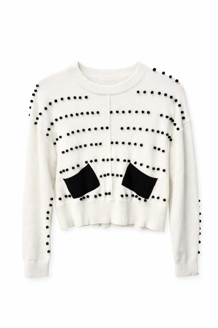 IVORY PULLOVER WITH BLACK PEARLS