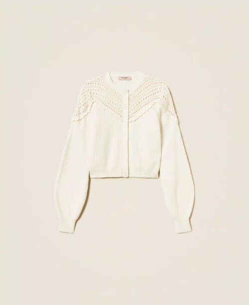 IVORY RIBBED DESIGN CARDIGAN