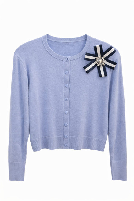 LIGHT BLUE CARDIGAN WITH FLOWER