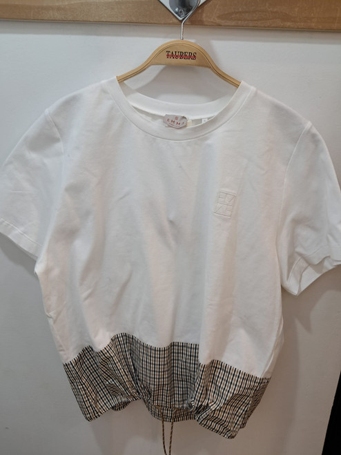 IVORY PLAID T-SHIRT WITH TIES ON BOTTOM