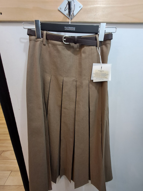 LIGHT BROWN PLEATED SKIRT WITH BELT