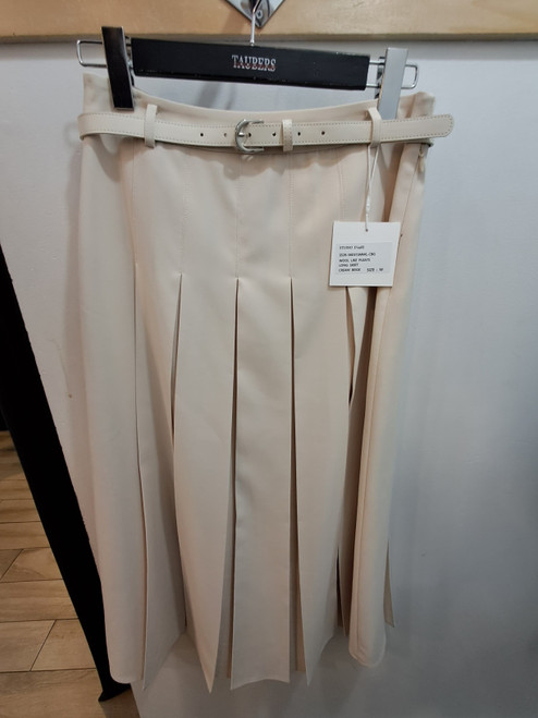 CREAM BEIGE PLEATED SKIRT WITH BELT
