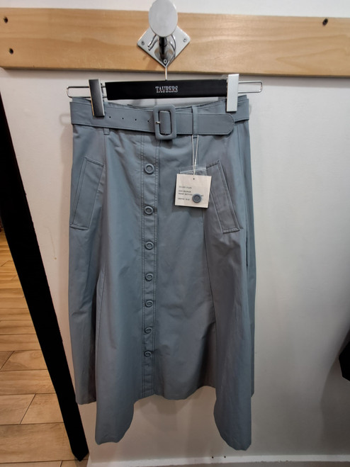 LIGHT BLUE TAFETTA A-LINE SKIRT WITH BELT
