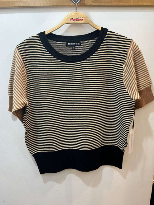 BLACK AND BEIGE STRIPED PULLOVER