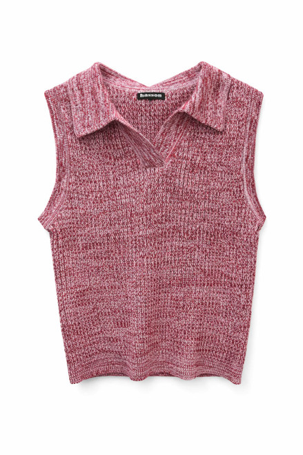 BURGUNDY KNIT VEST WITH COLLAR