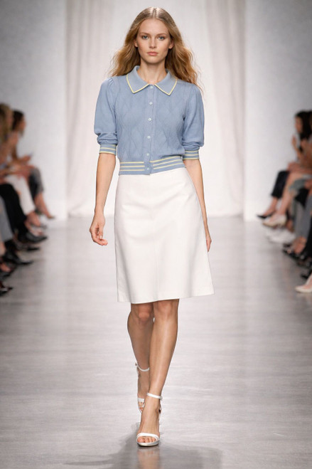 BLUE KNIT PULLOVER WITH YELLOW STRIPE