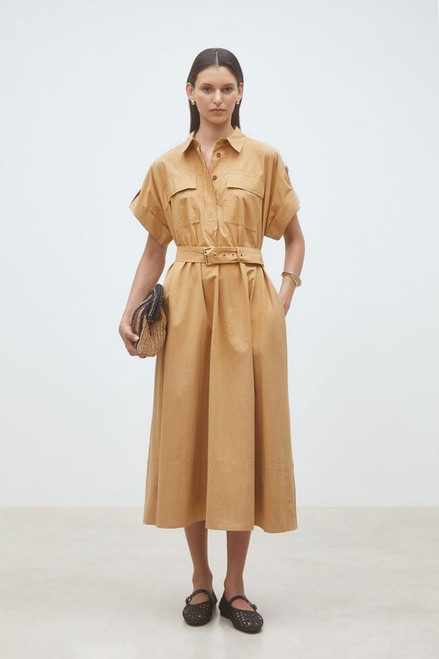 TOBACCO COTTON DRESS WITH BELT