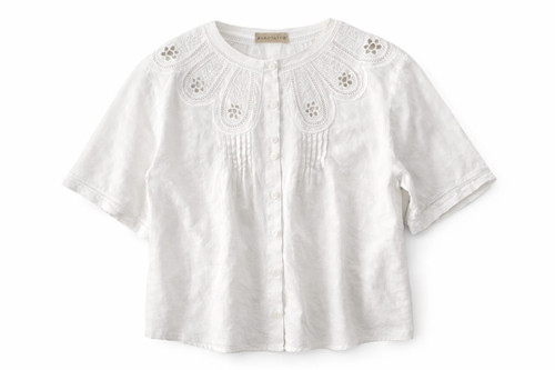 IVORY LINEN BLOUSE WITH EMBROIDERY