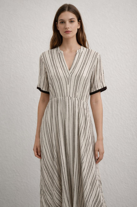 IVORY AND BROWN LINEN DRESS