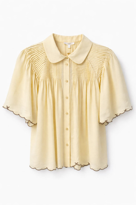 LIGHT YELLOW BLOUSE WITH SCALLOPED EDGE