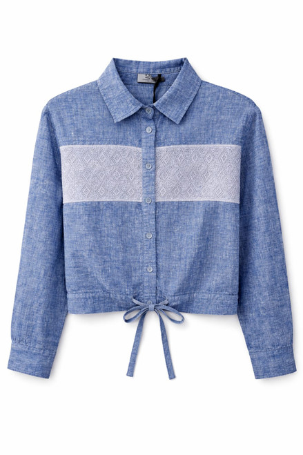 BLUE LINEN BLOUSE KNIT DESIGN