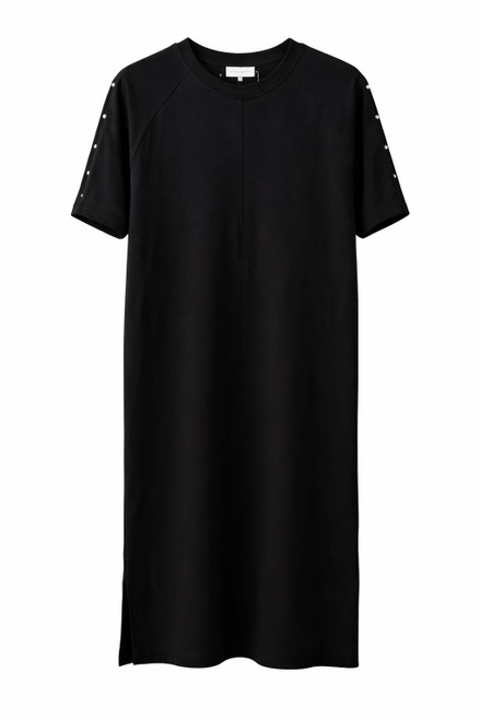 BLACK SCUBA DRESS WITH BUTTON DESIGN