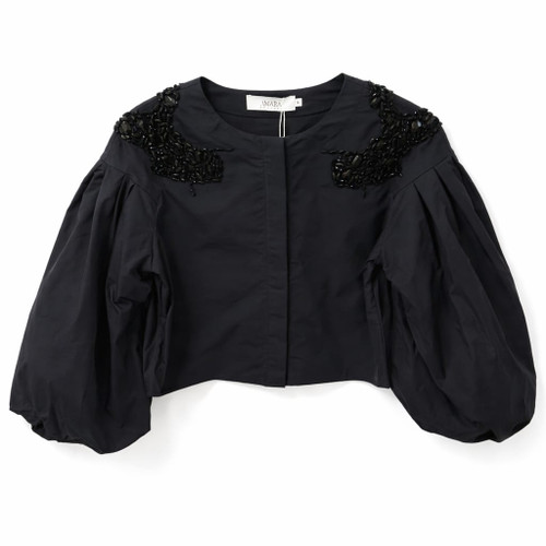 BLACK BUBBLE SLEEVES SHIRT WITH STONES