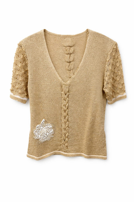 BEIGE SHIMMER PULLOVER FLOWER STONE DESIGN