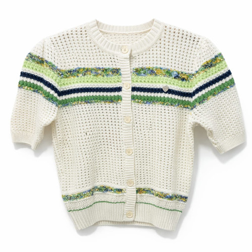 IVORY CARDI GREEN STRIPES