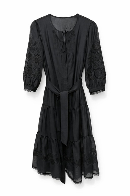 BLACK TIERED DRESS WITH EMBROIDERY