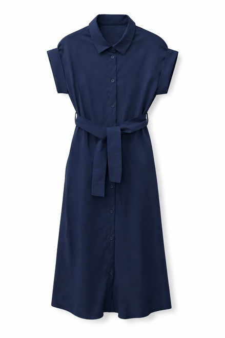 NAVY COTTON BUTTON DOWN DRESS