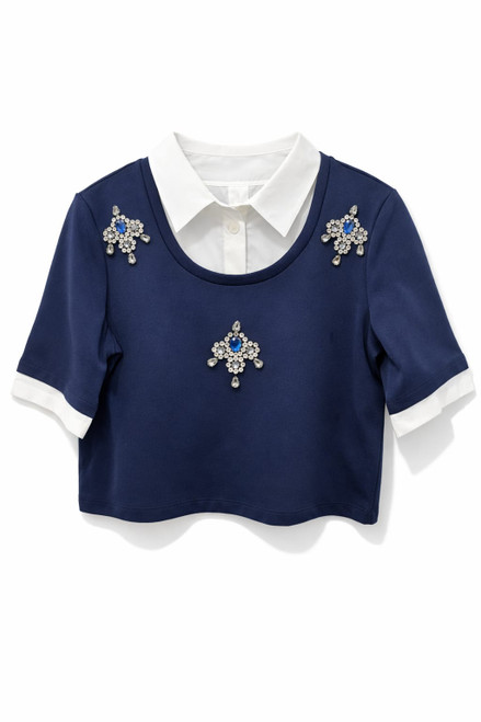 BLUE PULLOVER WITH STONE DESIGN