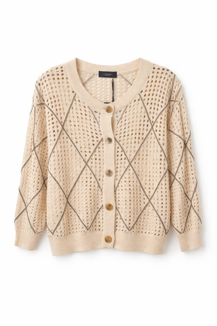 BEIGE DESIGN CARDI WITH GOLD BUTTONS