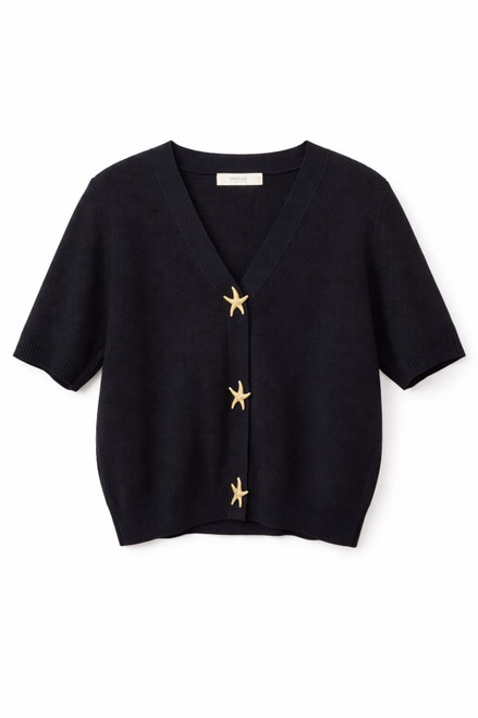 BLACK TEXTURED CARDI WITH DESIGN BUTTONS