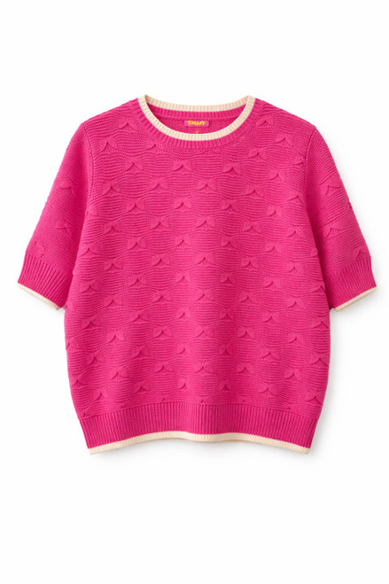 HOT PINK SHORT SLEEVE KNITTED TOP