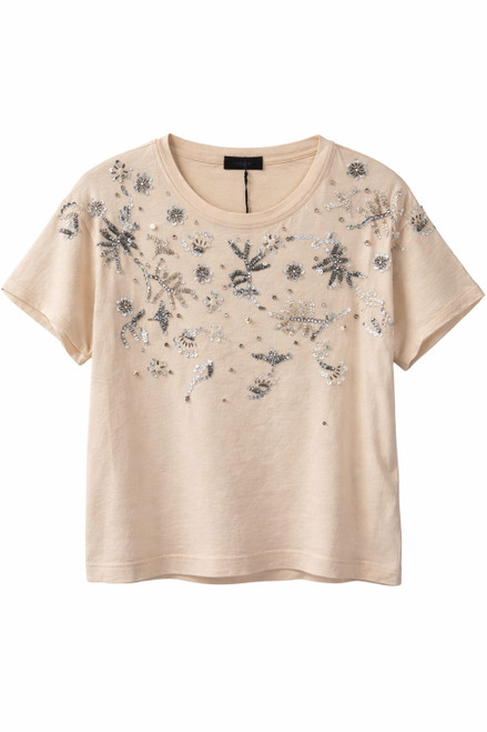 BEIGE T-SHIRT WITH SEQUIN DESIGN