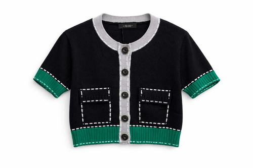 BLACK CROPPED CARDI WITH COLORED EDGE AND POCKET