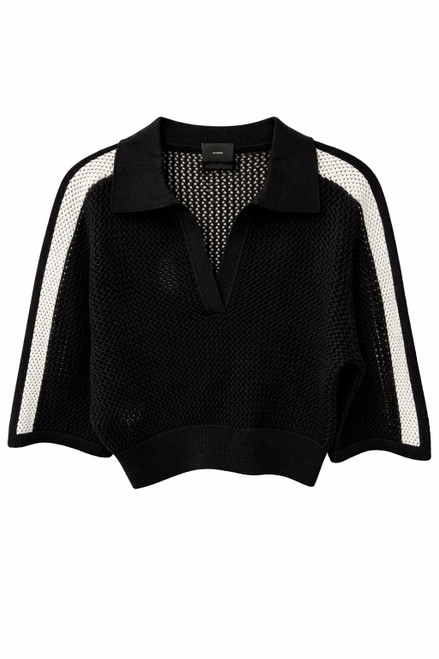 BLACK KNIT PULLOVER WITH CONTRAST STRIPE